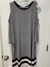 MICHAEL KORS | COLD SHOULDER HOUNDSTOOTH STRIPED PRINTED DRESS SIZE L NWT