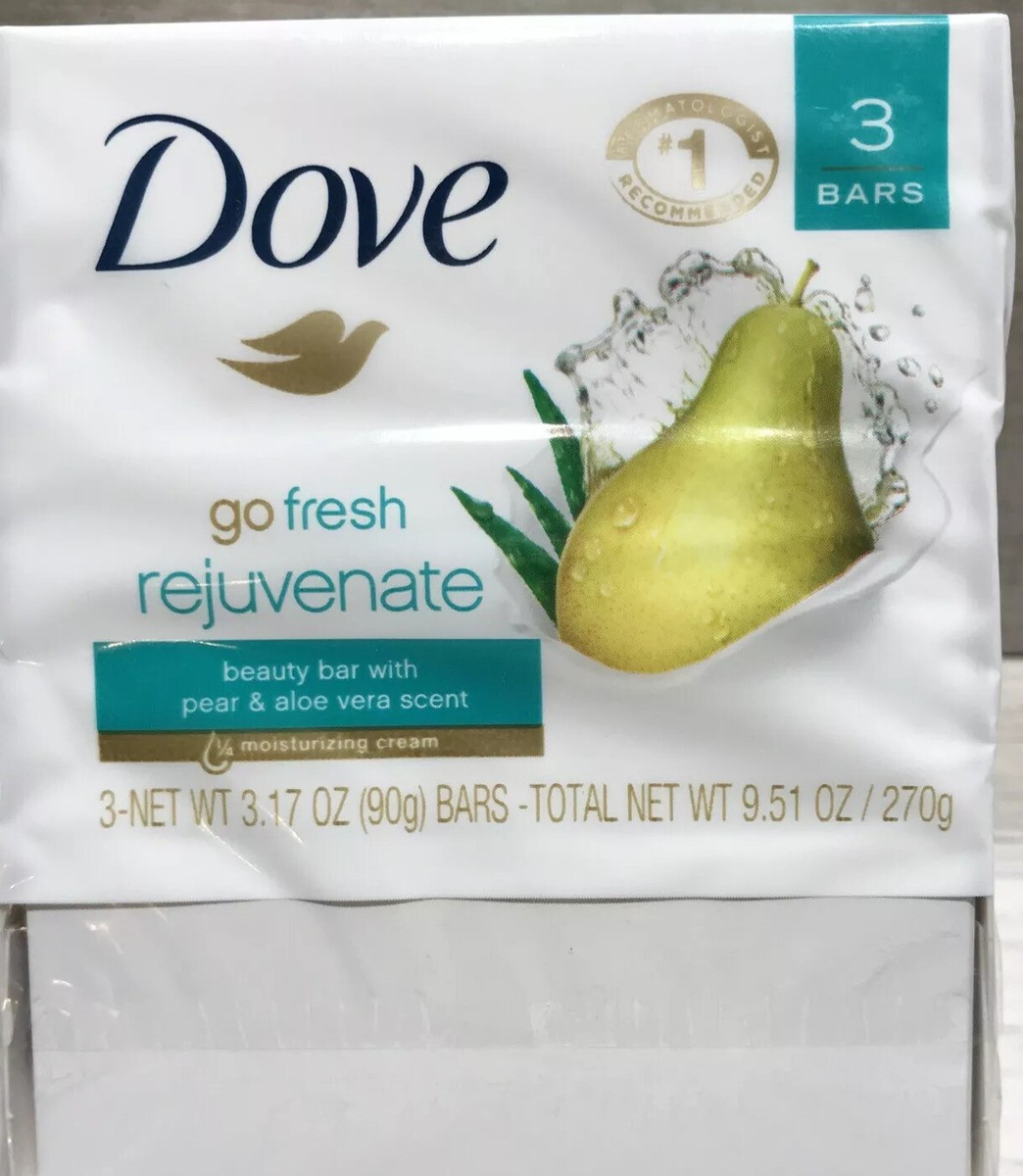 Dove Go Fresh Rejuvenate Beauty Bar Soap Pear and Aloe Vera 3 bars