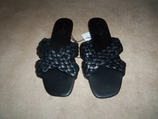 NEW, LADIES SOLE MATES BLACK VEGAN LEATHER BRAIDED SANDALS, SIZE 10