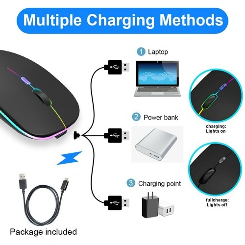 LEDRGB Rechargeable Bluetooth-Connect Noiseless Mouse for Android Desktop Tablet - Picture 5 of 10