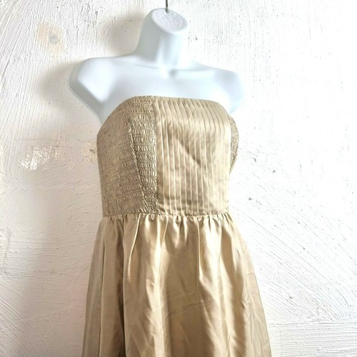 New JEANSWEST Womens Dress Size 14 Beige Silk Sleeveless Off Shoulder A-line - Picture 2 of 11