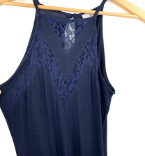 Asos Maxi Dress Halter Neck Size 8 Lace Cutout Sleeveless Stretch Navy Blue