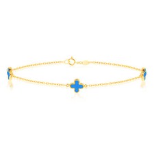 9CT Yellow Gold Clover Turquoise Bracelet (7.5")