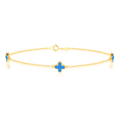 9KT Gelbgold Klee Türkis Armband (7,5'')