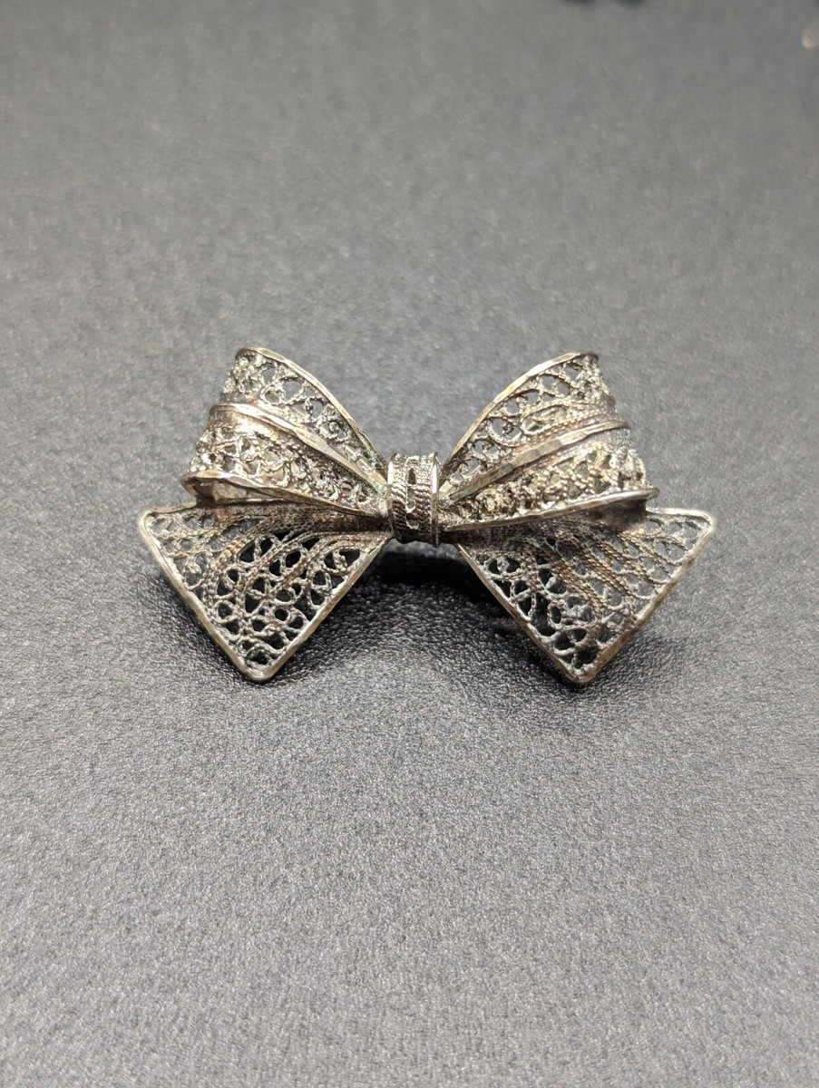 * vintage brooch ୨୧ *✵ ヴィンテージ ブローチ (f) Vintage WFS Sterling Silver Filigree Bow Brooch Art Deco Pin