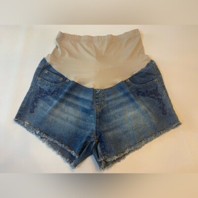 Planet Motherhood maternity denim shorts, size medium, factory distressed