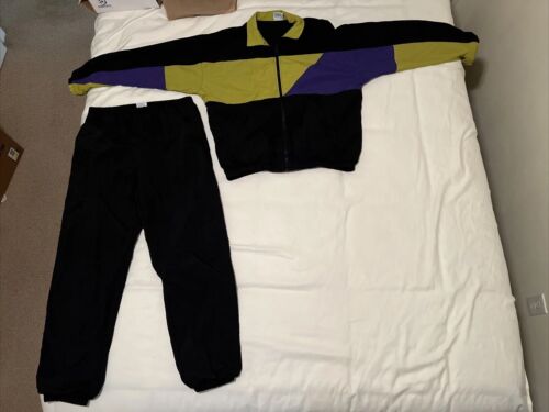 Cheetah Vintage 80s 90s Jogging Tracksuit L Jacket M Pants Yellow Black Purple - Picture 1 of 20