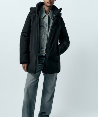 Zara Black Water And Wind Protection Parka Coat Size L UK 12