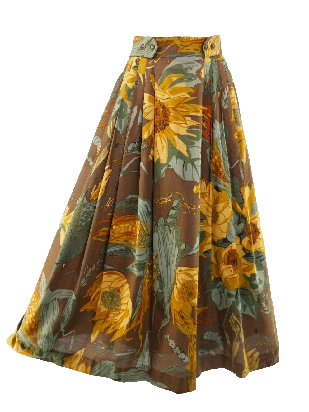 VtG GEiGER LONG SUNFLOWER FLORAL BoHo GYPSY FOLK MiDi POCKETS SKiRT 32/w sz/44 - 画像1/12