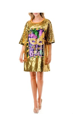 slim fit dress slacks Mardi Gras Printed Color Block Sequins Dress S main image 0