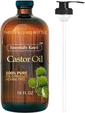 Castor Oil 16 Fl Oz (Glass Bottle) - Original Unrefined - a Huge Glass Bottle 