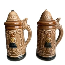 Vintage Ceramic Beer Stein Salt and Pepper Shakers with Handles