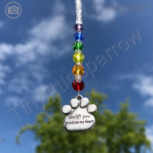 Sun Catcher Pet Loss Memorial Keepsake Rainbow Bridge Paw Charm Message, Grave - Picture 2 of 9