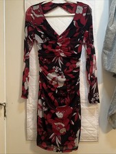 Guess Red And Black Floral Print Bodycon Dress Size Large