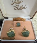 New Vintage 1960s Dolan Bullock 14k Gold Fill Jade Cufflinks & Tie Tack Set — photo 4