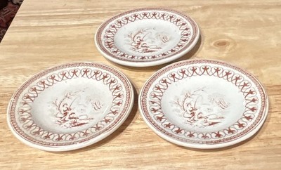 T.G. Green & Co Ltd, White/Red, Toy, Transfer Ware Plates, Set of 3, England,