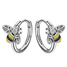 Small Bee Hoop Earrings Silver Plated Fashion Jewelry Copper Bumble Honey Huggie