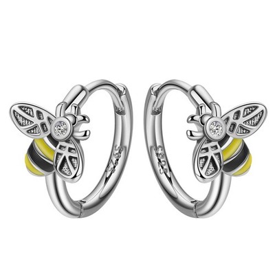 Small Bee Hoop Earrings Silver Plated Fashion Jewelry Copper Bumble Honey Huggie