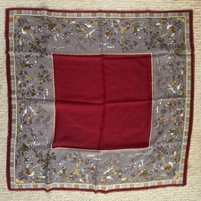 Vtg 100 Wool Hokan Geisha Sacha Scarf 29  x29  Burgundt Grey Japan