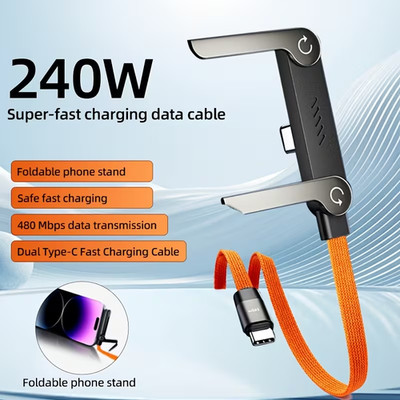 2-in-1 unsichtbarer Halter Ladekabel - 240W Schnellladekabel mit Handyständer