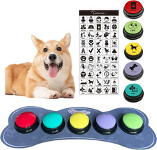 Set of 5 Color Dog Buttons with Rubber Mat for Communication,Voice Recording But