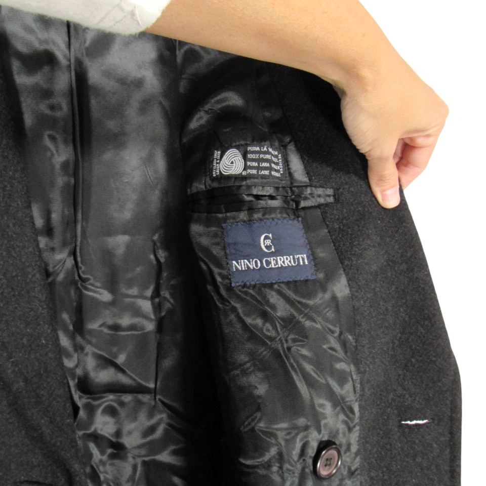 VTG NINO CERRUTI Lined PURE WOOL Black DOUBLE BREASTED Pea Coat JACKET Sz 44L - Image 4 of 4