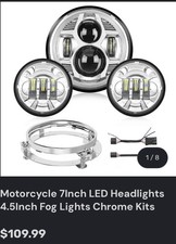 Nilight 7 Inch Motorcycle Led Headlight 4.5 Inch Fog Lights Auxiliary Kit Chrome