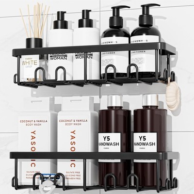 YASONIC Shower Caddy Adhesive, 100% Rustproof Organizer, 2 Pack, Black