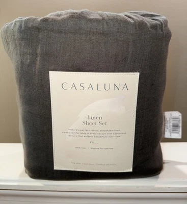 Casaluna 100% Linen Washed Sheet Set (FULL) (Dark Grey)