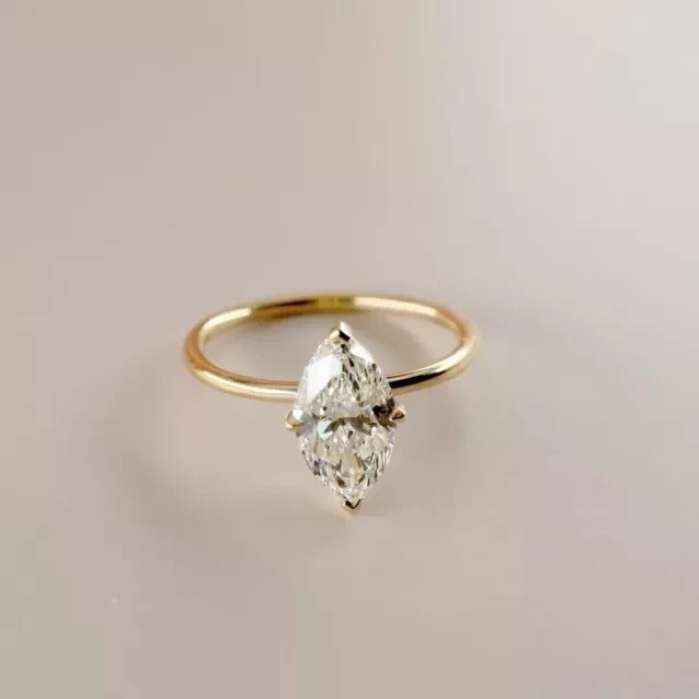 2Ct Marquise Cut Simulated Diamond Wedding Solitaire Ring 14K Yellow Gold Plated