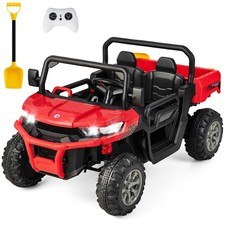 24V Kids Ride On Dump Truck 2-Seater Electric Truck w/ Shovel Music Red