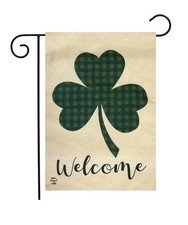 Welcome Shamrock St. Patrick's Day Burlap Garden Flag 12.5" x 18" Briarwood Lane