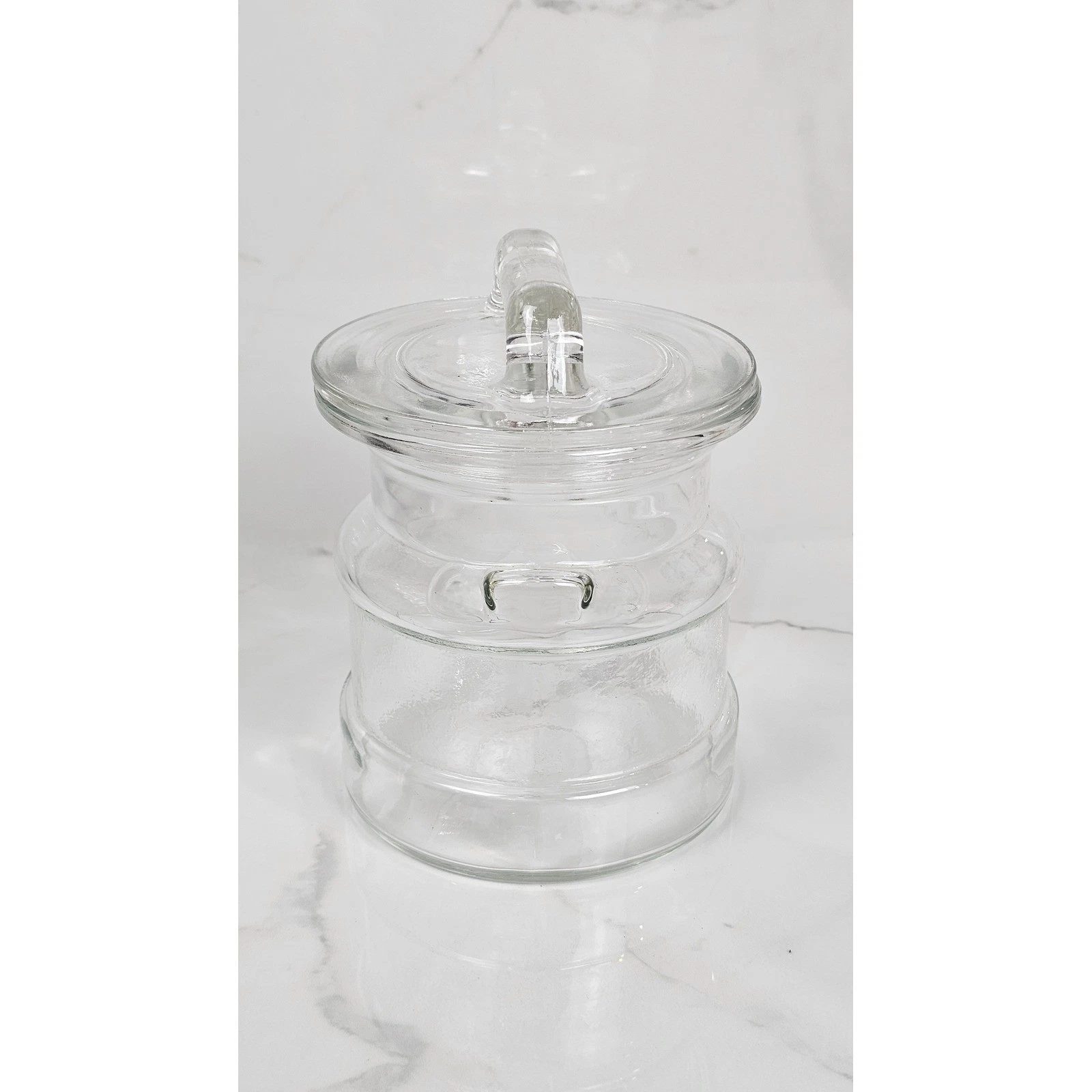 Vintage Style Clear Glass Milk Can Canister Jar with Lid and Handles 6.5 Inch