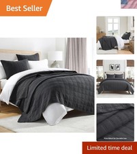 100 Cotton Quilt Set Queen Size, Charcoal Pre-Washed Bedspreads Coverlet Set...