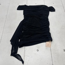 SHEIN BAE Dress Womens Large Black Ruched Mesh Bodycon Off Shoulder Mini Party