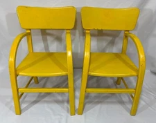 2 Vintage 1963 Mid Century Danish Style Walnut Children's Chairs Delphos Bending