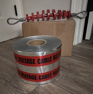 Voltage Cable Below Warning Tape Roll, Red/Gray Caution/Flagging Tape