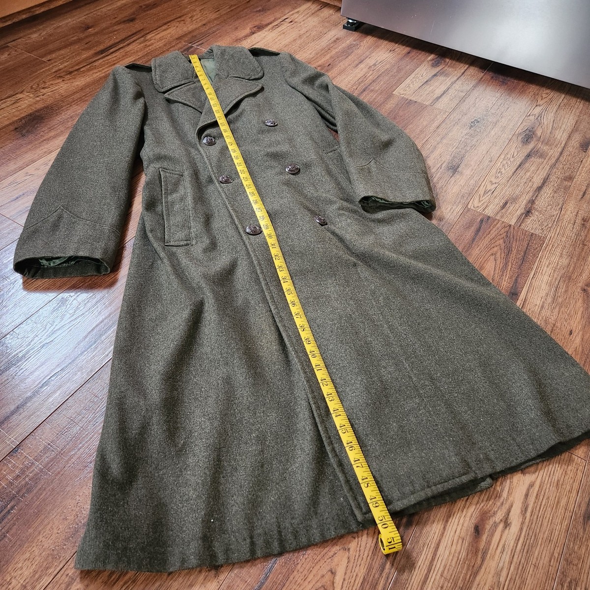 Vintage WWII American US Army 40s Wool Overcoat Mens Olive Green