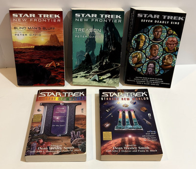 Star Trek Paperback Book Lot New Frontier Seven Deadly Sins Strange New Worlds
