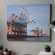 Leinwandbild Hafen Hamburg Containerterminal Kräne Elbe Wandbilder Foto 30x20