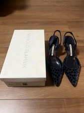 MANOLO BLAHNIK ネイビー ドット柄 ハイヒール　キャロリン24cm Manolo Blahnik Polka Dot High (3-3.9 in) Heel Height Heels for