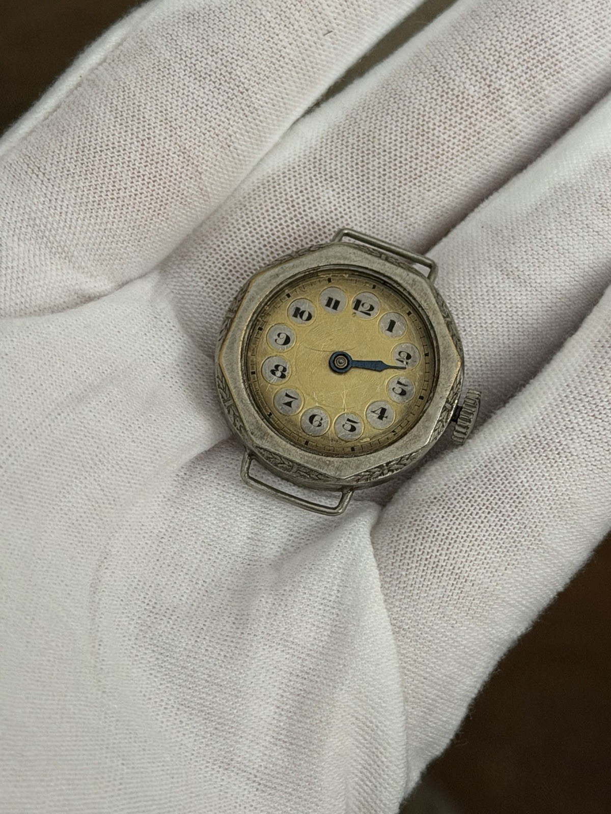 Vintage Women’s Art Deco Engraved Telephone Dial Swiss Cocktail Watch 1920s