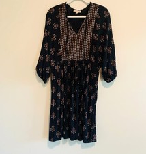 Knox Rose Womens Black Boho V Neck Tassel Loose Fit Mini Dress Rayon S