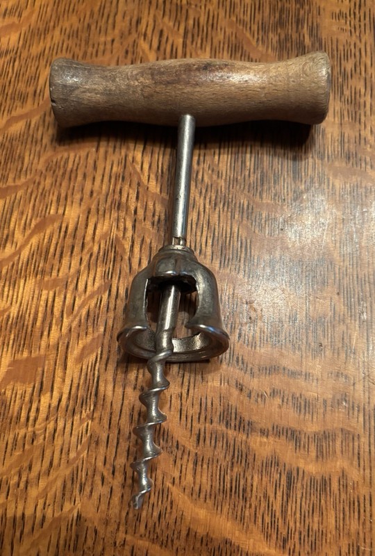 Vtg Italian Cork Puller Wood Handle Bell Worm Corkscrew Wine Bottle Opener T-Bar
