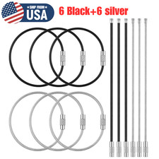 12  Stainless Steel Wire Keychain 6" Aircraft Cable Key Ring Luggage Loops USA