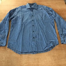 Bugatchi Uomo Classic Fit Shirt Men L Blue Plaid Button Up Pocket Long Sleeve
