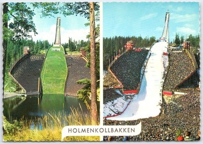 Vintage Holmenkollbakken Ski Jump Oslo Norway Postcard by Mittet