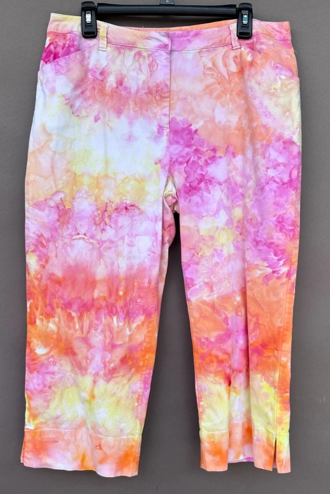 JM Collections 14 Rosa Tie Dye Capris Pantalones Cortos Bolsillos Capri Colorido Boho Foto 2 de 4
