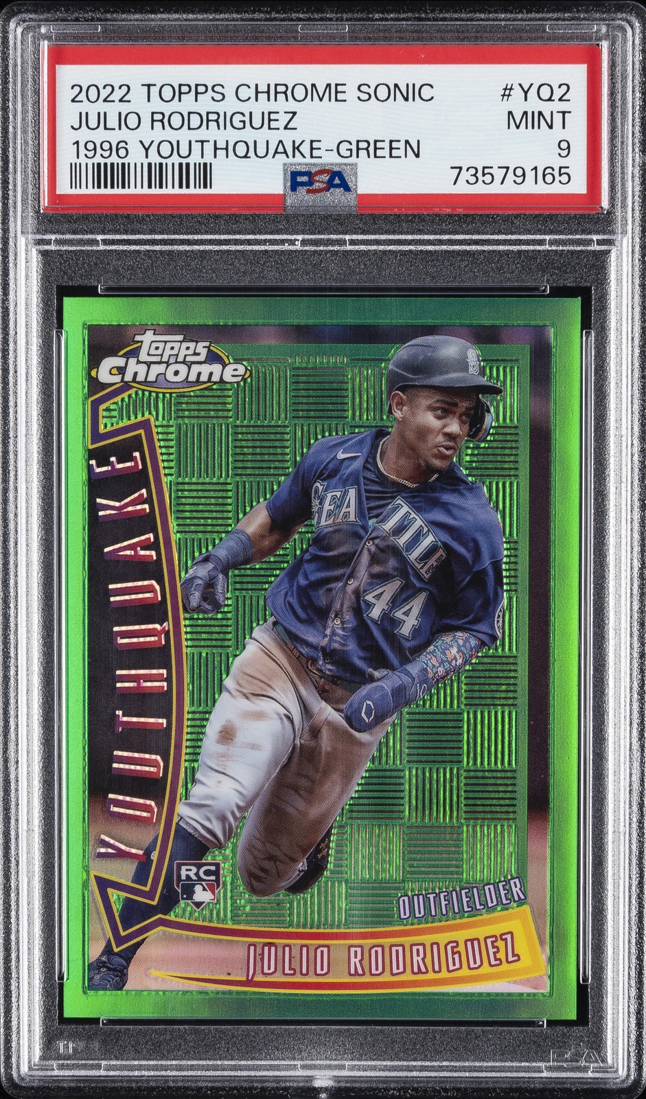 2022 TOPPS CHROME SONIC 1996 YOUTHQUAKE GREEN JULIO RODRIGUEZ RC 64/99 PSA 9