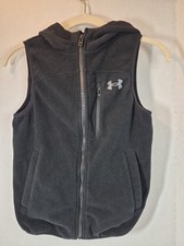 Under Armour Fleece Vest Boys Youth Small Hooded Full-Zip Black New Tags A593
